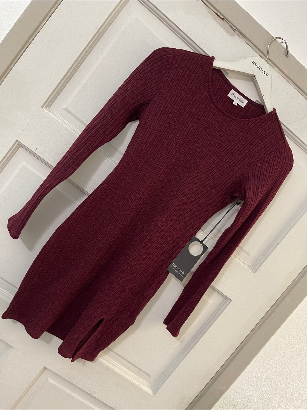 Privacy Please Wine Ribbed Crewneck Sweater Dress
